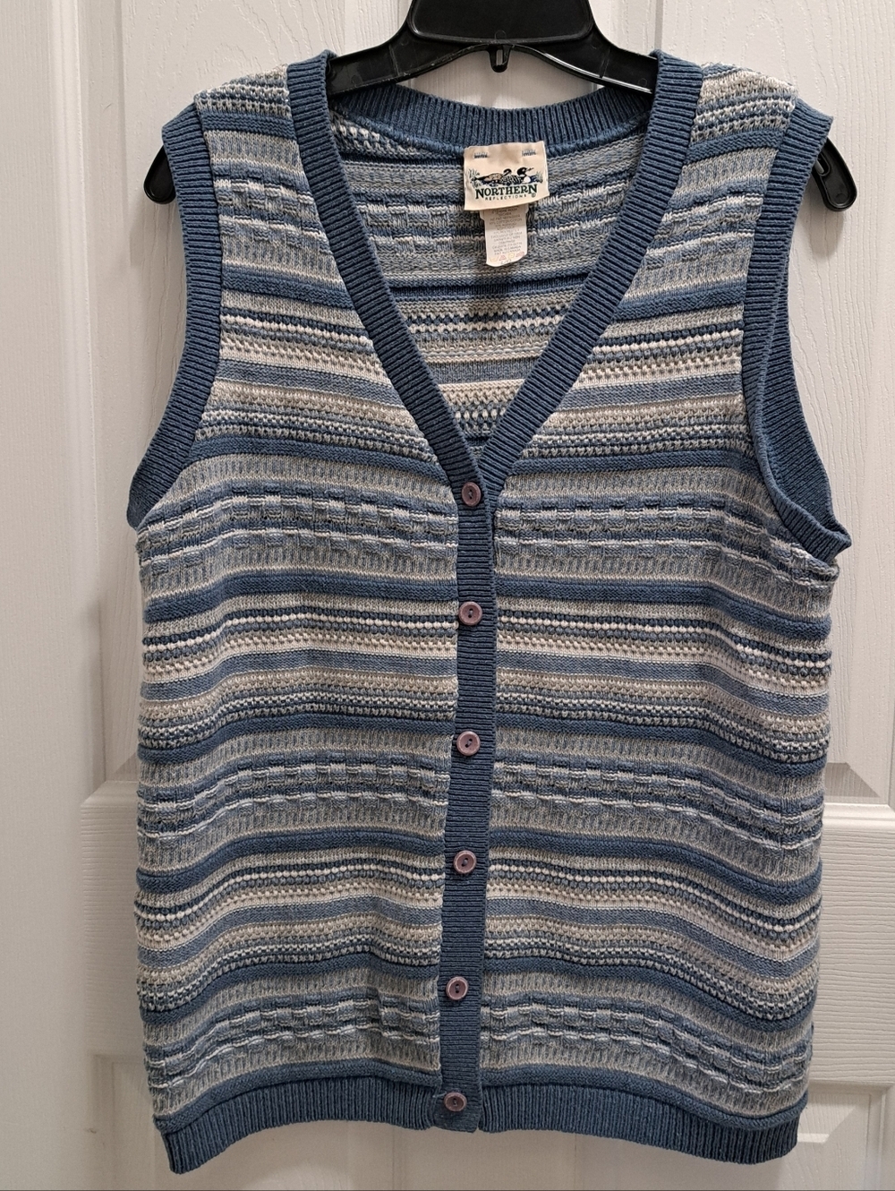 Vintage Northern Reflections Knit Vest Blue Cream Large Cottagecore Grandmacore - Picture 10 of 10
